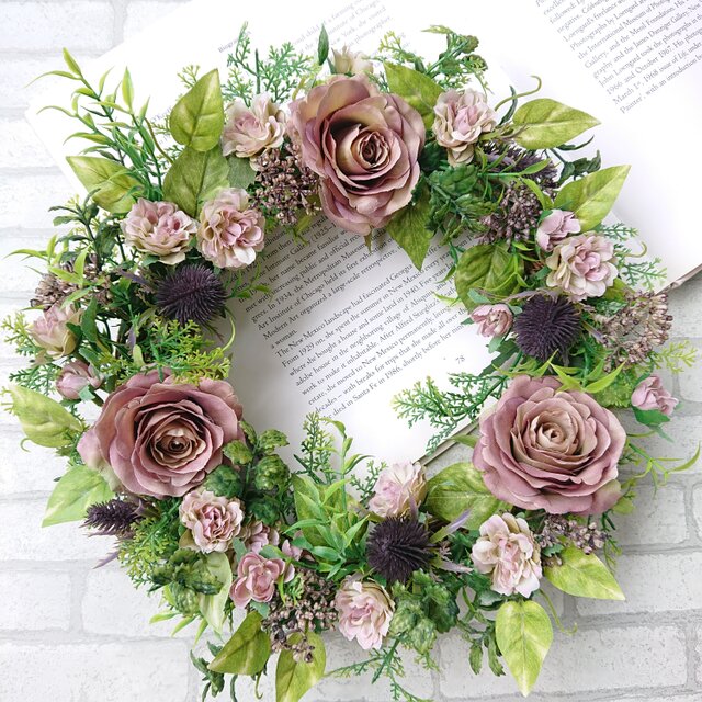 （送料無料）モーブピンクのローズリース