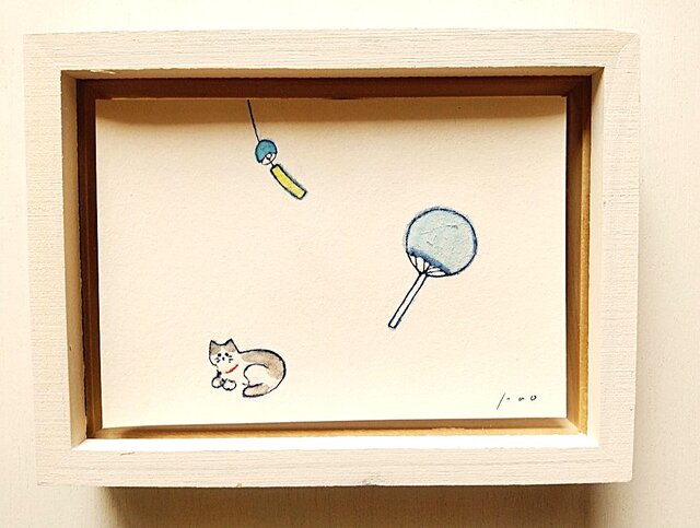 猫のイラスト｜原画「猫と夏」※額縁入り | iichi 日々の暮らしを