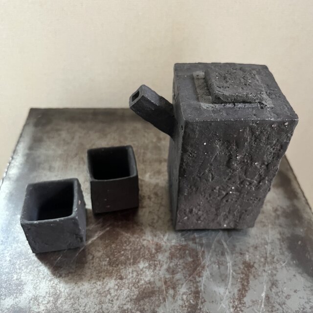 酒器セット　黒釉　角　low No.1