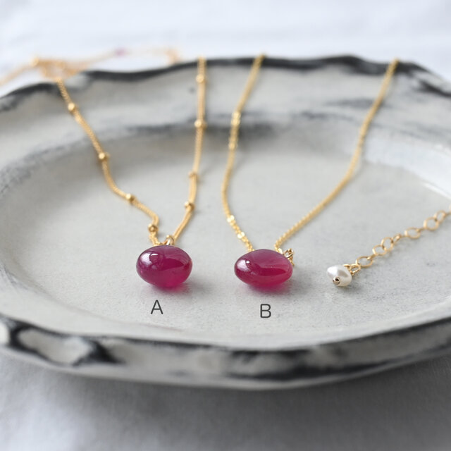 大粒ルビーの一粒ネックレス　14KGF★ ☆SALE】宝石質ルビーの一粒石ネックレスA・14kgf | iichi 日々の