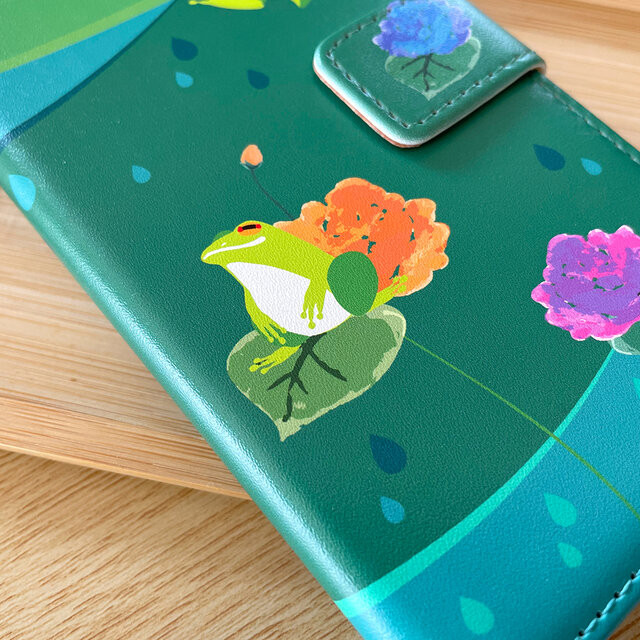 受注製作品】花とカエルのiPhoneケース《Android対応》手帳型