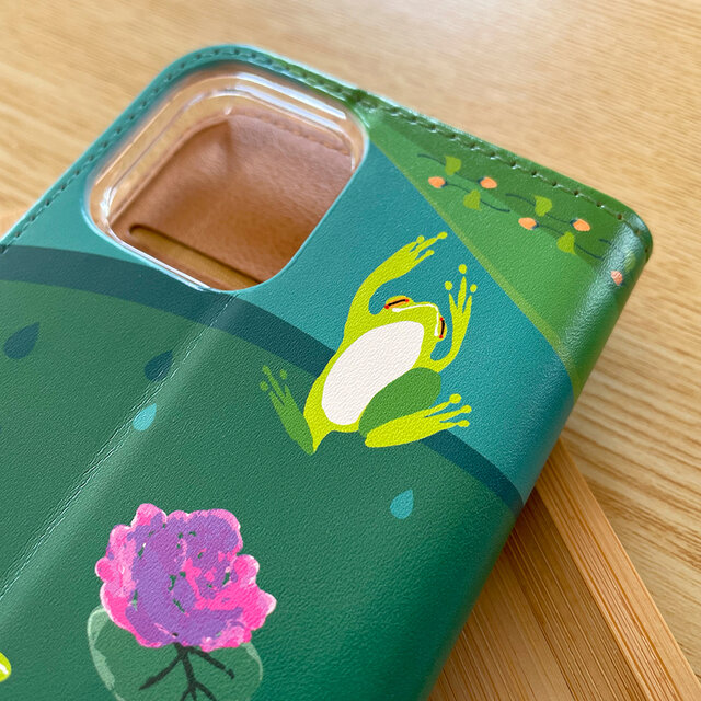 受注製作品】花とカエルのiPhoneケース《Android対応》手帳型