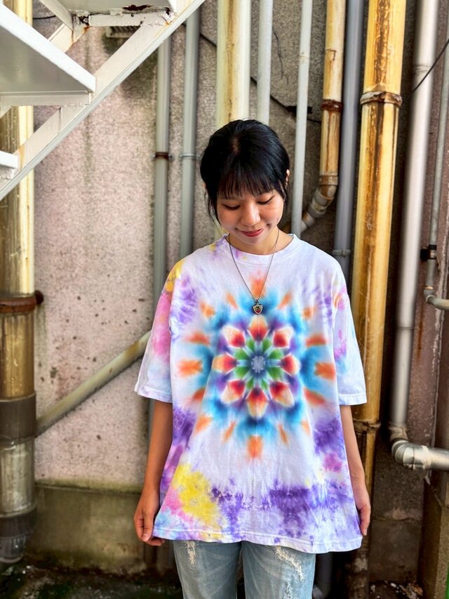 タイダイ ビッグシルエット Tシャツ Lサイズ 曼荼羅 カラフル ムラ染め Hippies Dye HD24-36