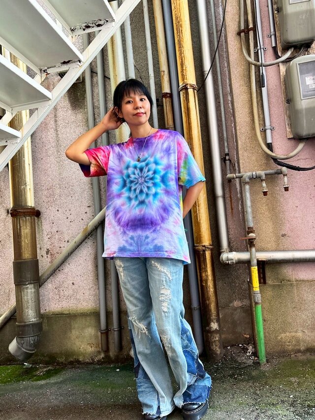 タイダイ Tシャツ Lサイズ 曼荼羅 カラフル ムラ染め Hippies Dye HD24-37