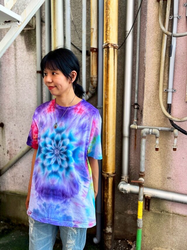 タイダイ Tシャツ Lサイズ 曼荼羅 カラフル ムラ染め Hippies Dye HD24