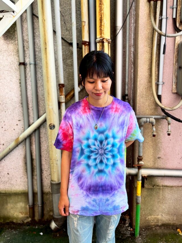 タイダイ Tシャツ Lサイズ 曼荼羅 カラフル ムラ染め Hippies Dye HD24