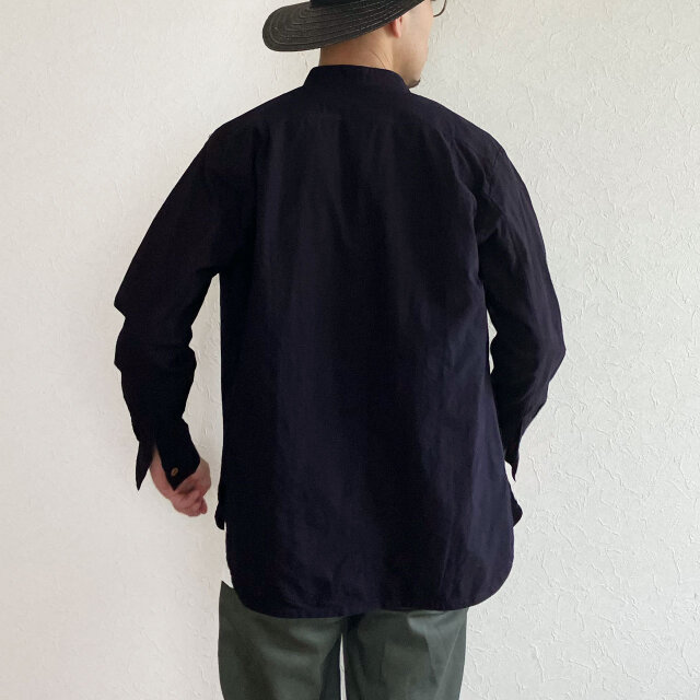 バンドカラーシャツ｜藍染木綿・昭和ヴィンテージ・未使用デッド