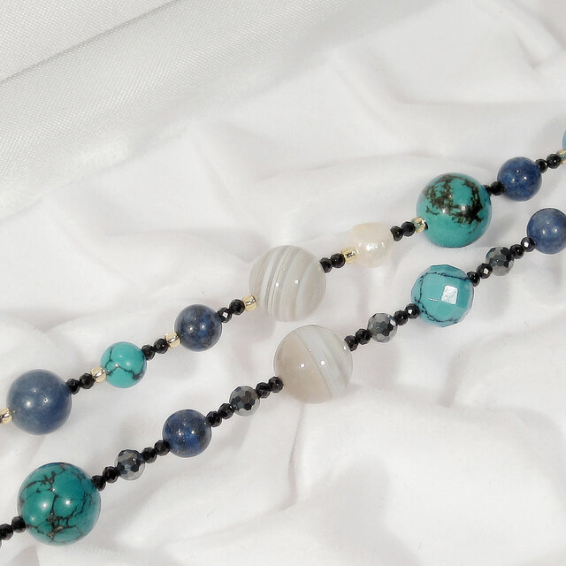 ターコイズと本真珠、ソーダライト、ブルーレースアゲート、テラヘルツ