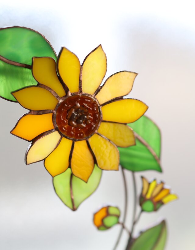 Glass art 花 ステンド グラス ひまわり ステンドグラス 向日葵 3点