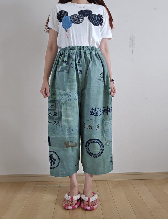 着物リメイク　手作り　染め　手ぬぐい　パンツ