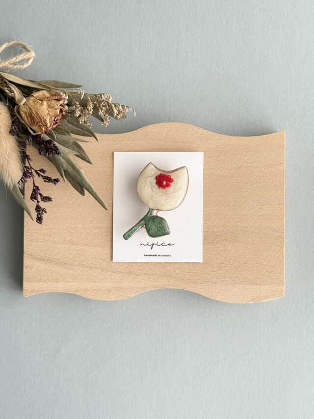 おはなブローチ♡White×green×red