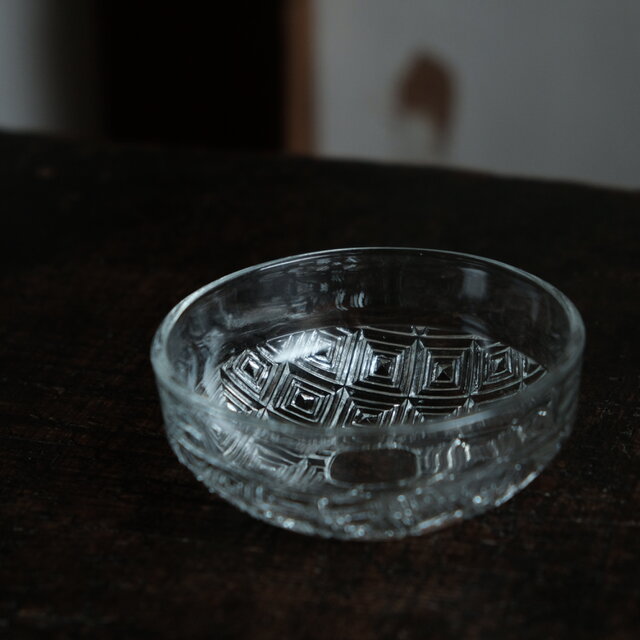 四角の総柄□プレスガラス小鉢 クリスタルガラス 古民家 古道具