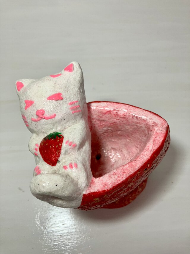 植木鉢 セメント ミニプランターサイズ白猫いちご形プランター