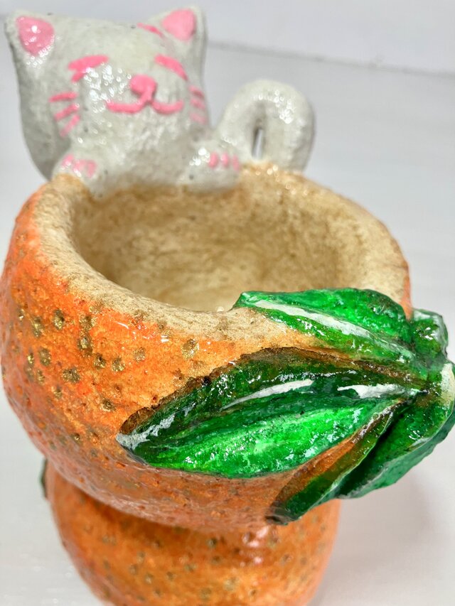 植木鉢 セメント ミニプランターサイズ白猫オレンジ形プランター