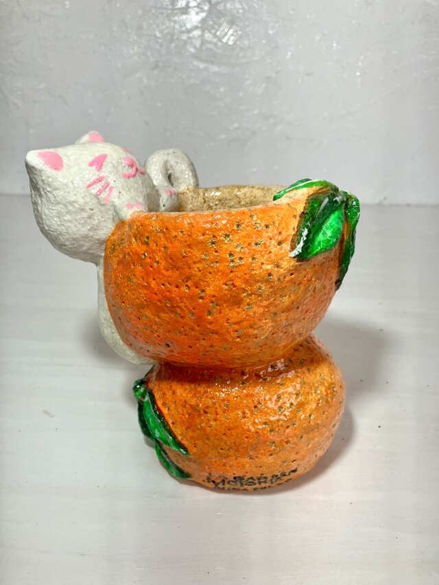 植木鉢 セメント ミニプランターサイズ白猫オレンジ形プランター