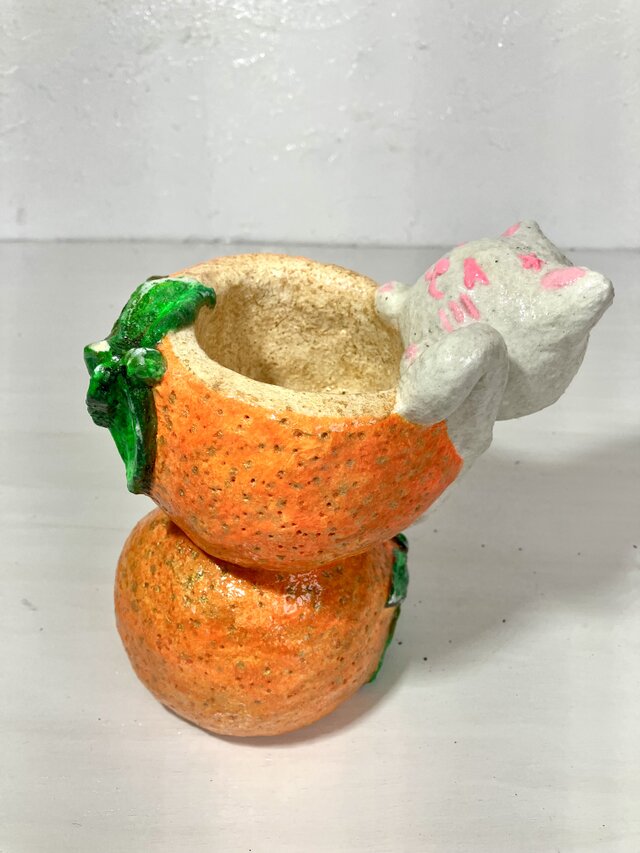 植木鉢 セメント ミニプランターサイズ白猫オレンジ形プランター