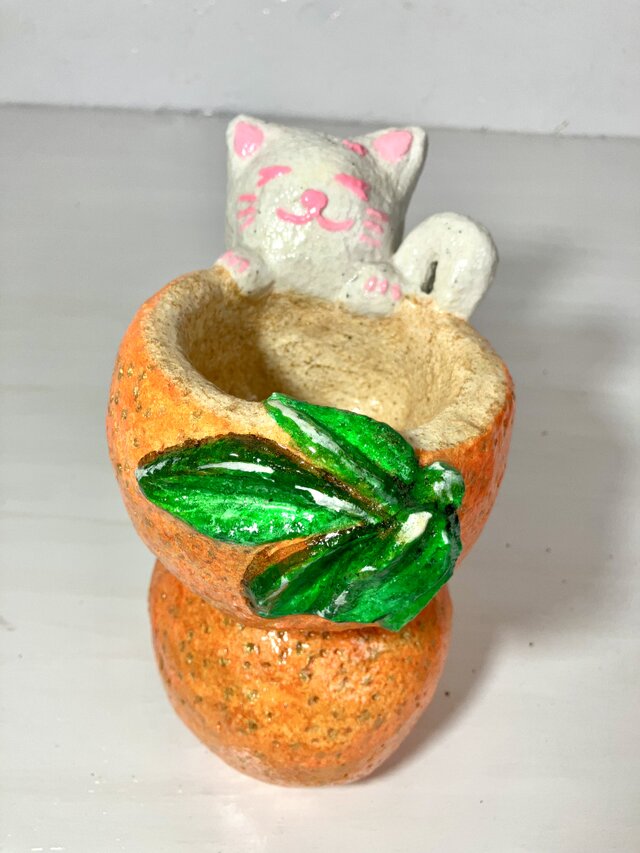 植木鉢 セメント ミニプランターサイズ白猫オレンジ形プランター