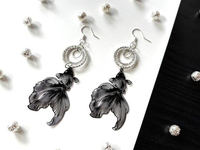 シルバー製ピアス(太陽・波・魚デザイン) シルバー925 silver925 ピアス 魚 さかな フィッシュ 小魚 プチ