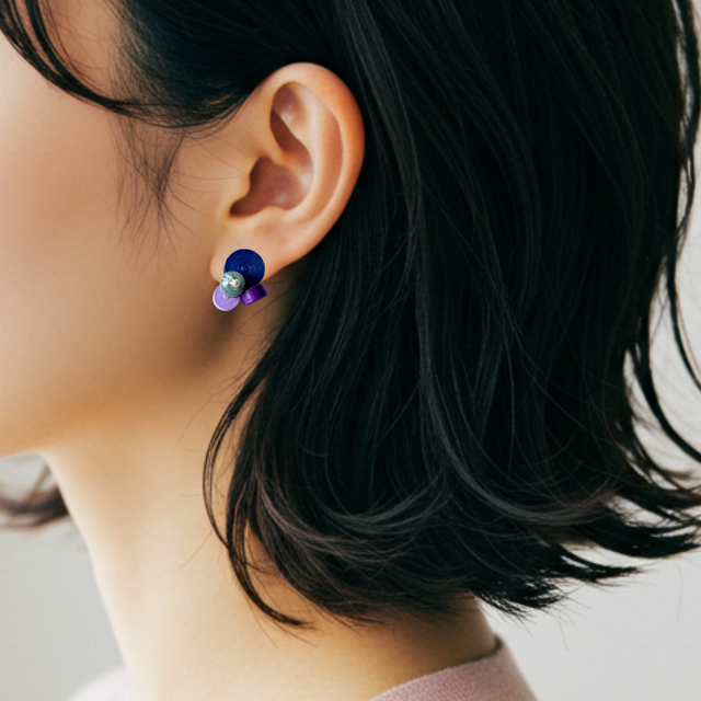紙のあじさいイヤリング・ピアス 涼しげパープル ペーパークイリング