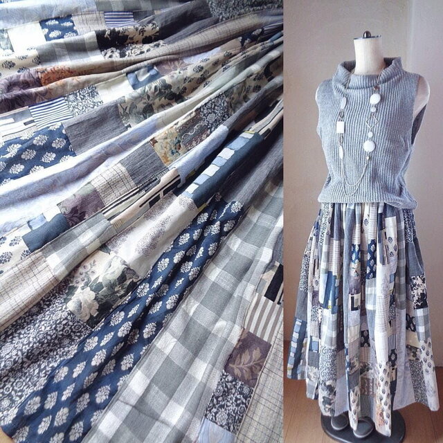 sold 絵画なパッチワーク♥雨上がりの空♥ボリュームギャザースカート
