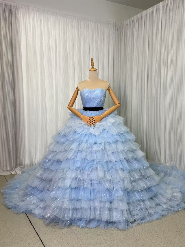 ライトブルー ストラップレスドレス Les Fees Couture （52327 Alexandra）Mariage（マリアージュ）山梨県