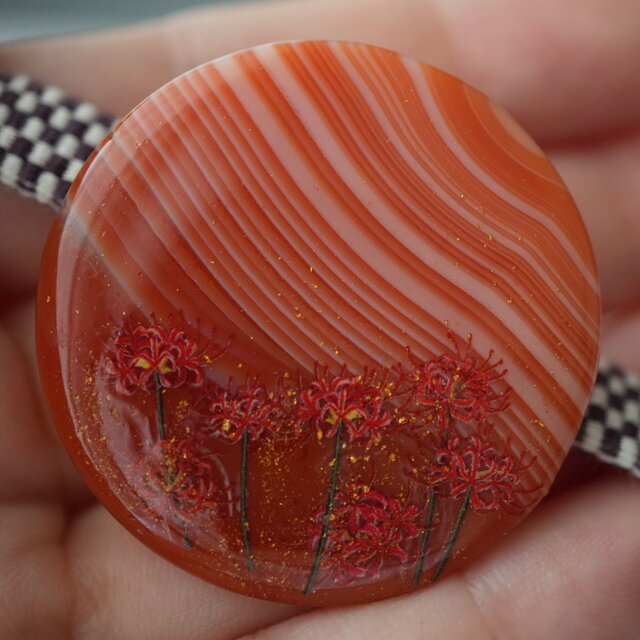 アンティーク　帯留　彩色　牙？　銘あり kyo-no-oshareya_antkobdm20c