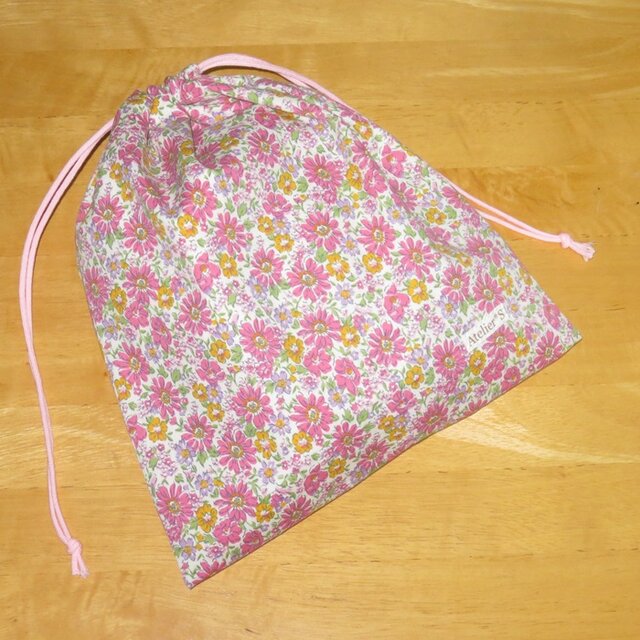 巾着★花柄（ピンク）