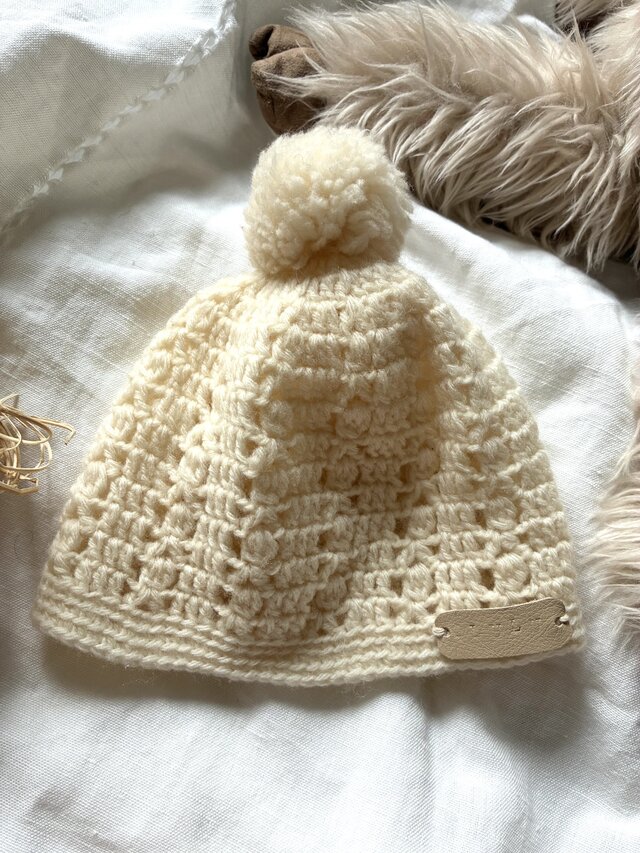 baby ボンボンニット帽　クリーム