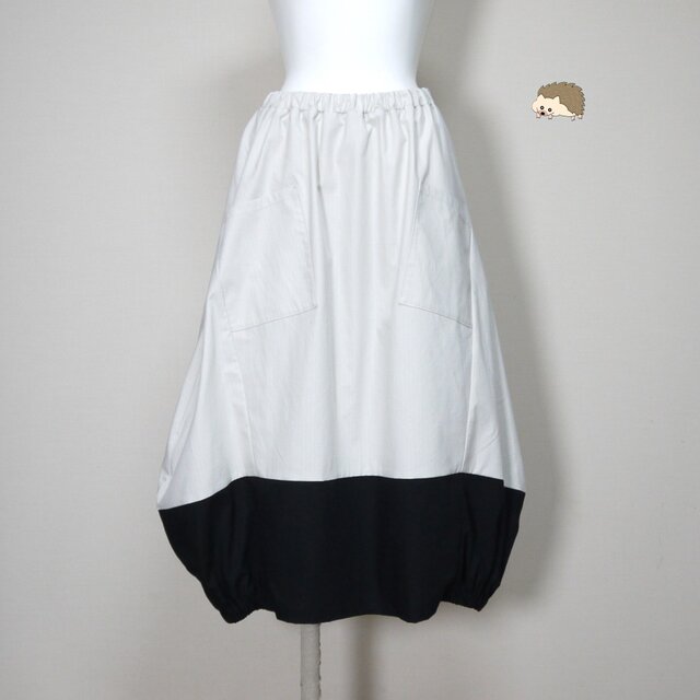 【リップクロス】バルーンスカート　ロング（ツートン）◆アイボリー×ブラック◆フリーサイズ（コットン100％）