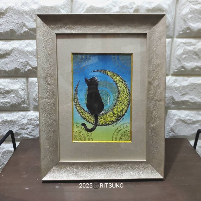 絵画★原画★１点物の作品★本物★額装★インテリア★猫★パステル画★水彩画★ネコ パステル画 猫「ねこ ＃001」 | iichi 日々の暮らしを心地よく