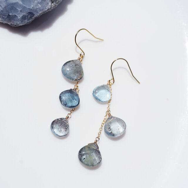 14kgf マラカイトとモスアクアマリンのピアス 14kgf マラカイトとモスアクアマリンのピアス モスアクアマリン