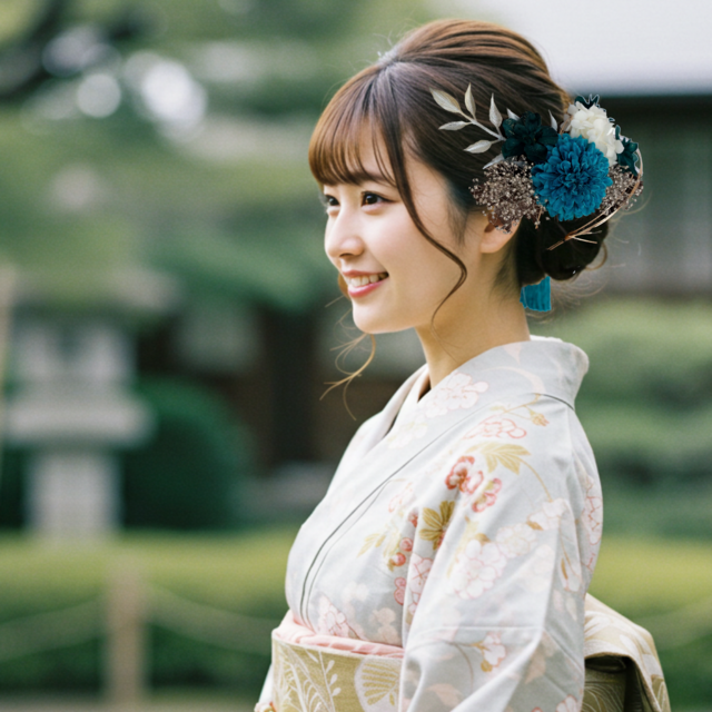 ターコイズブルーとモスグリーンの髪飾り　No.063 髪飾り　成人式　卒業式　結婚式　成人式髪飾り　卒業式髪飾り　結婚式髪飾り　