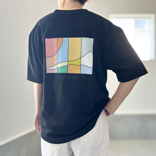 『2025新作』【ユニセックス】four seasonsバックプリント ビッグシルエットTシャツ 5色展開【ブラック】