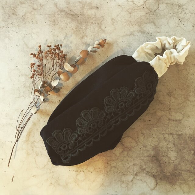 ガーゼとアンティークレースのターバン（ot-k-118）