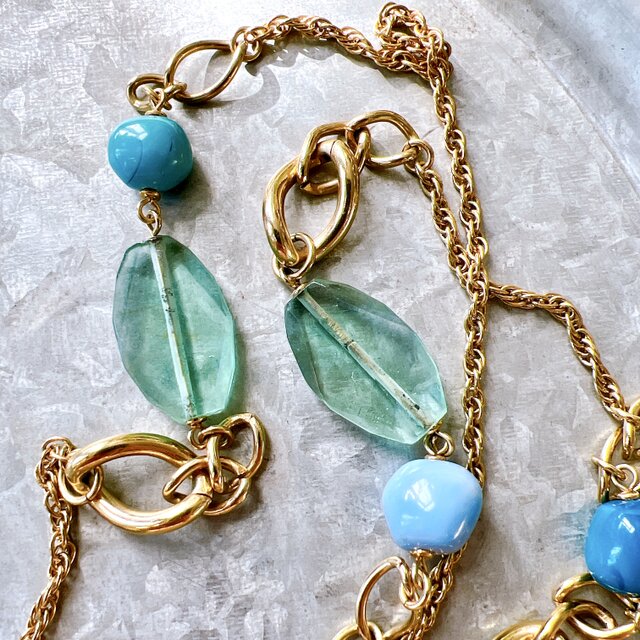 NM46-【 MONET 】モネ・ヴィンテージネックレス 1980s Gold Tone Blue