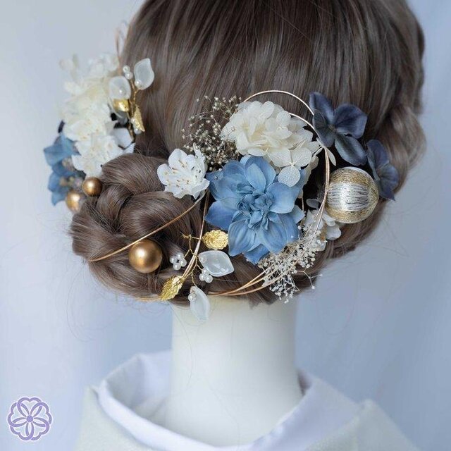 卒業式髪飾り 成人式髪飾り 成人式 髪飾り 成人式髪飾り ブルー×ゴールド 卒業式髪飾り 結婚