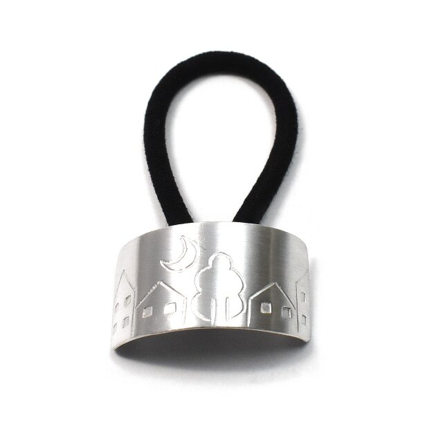 三日月と町並み 1つ結び用シルバーヘアゴムA | iichi 日々の