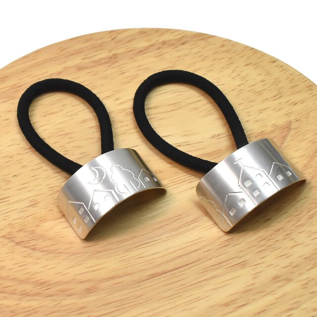 三日月と町並み 1つ結び用シルバーヘアゴムA | iichi 日々の