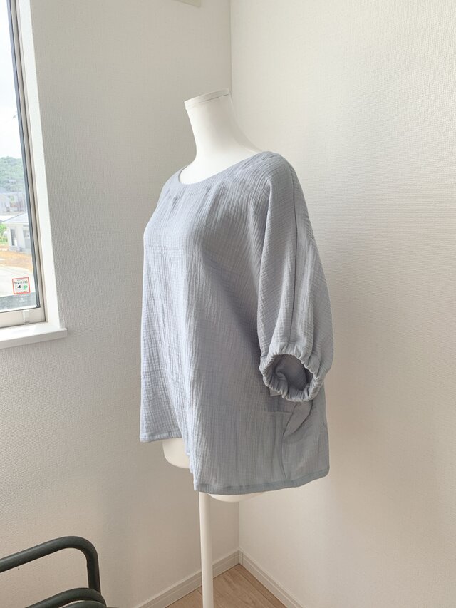 ダブルガーゼ袖口ゴムギャザープルオーバー