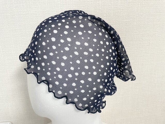 さらさらネイビー&ランダムドットレースハンドメイドネック