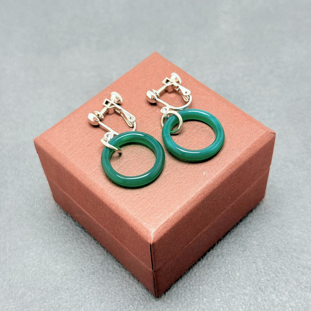 ラス1 20mm クリソプレーズ/緑玉髄  RHP イヤリング - リング