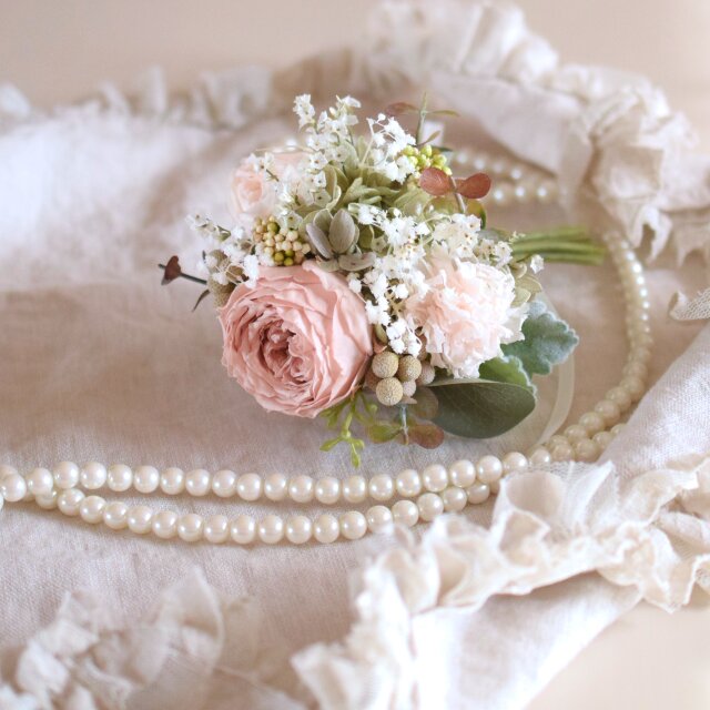 ⋆2点set⋆ パウダーピンクベージュ：クラシカルローズ・かすみ草