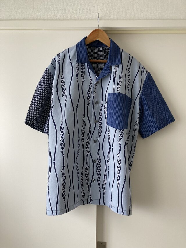 浴衣のアロハシャツ　水色