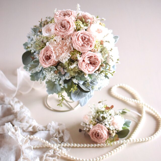 ⋆3点set⋆ パウダーピンクベージュ：クラシカルローズ・かすみ草