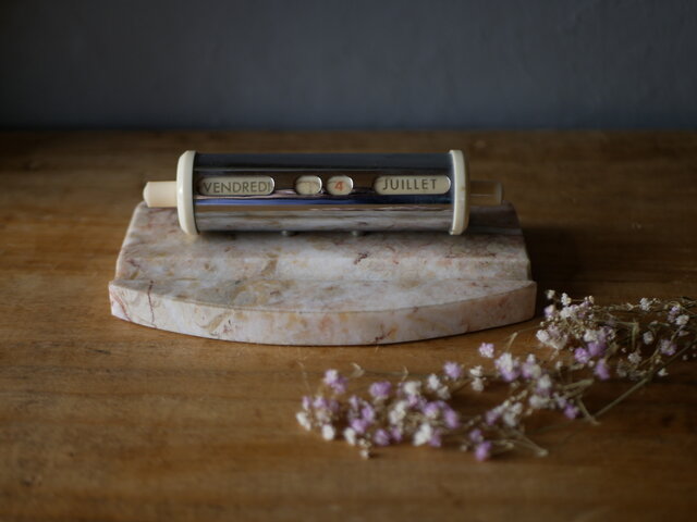 フランスアンティーク ヴィンテージ 卓上カレンダー フランス語 大理石 大理石の万年カレンダー フランス語 アンティークカレンダー