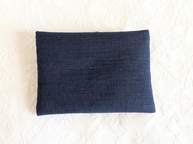 上品レースとリボンのポケットティッシュケース（ネイビー） | iichi
