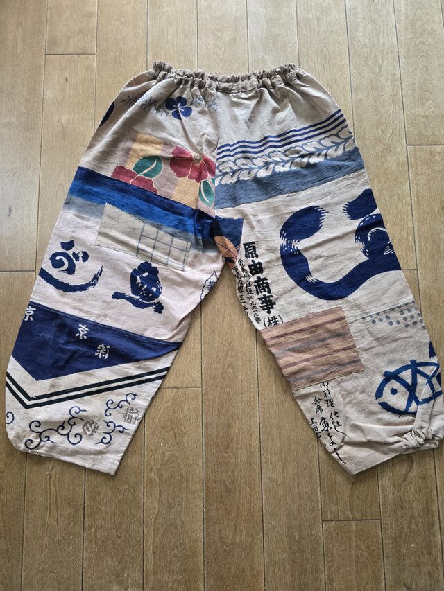 着物リメイク 手作り 柿渋染め 手ぬぐい パッチワーク パンツ | iichi