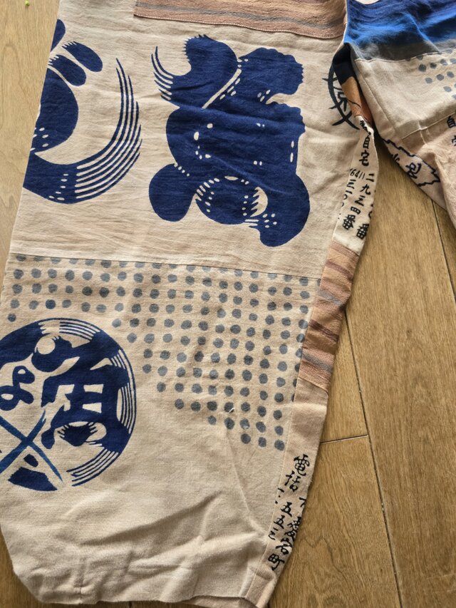着物リメイク 手作り 柿渋染め 手ぬぐい パッチワーク パンツ