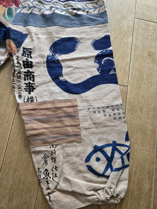 着物リメイク 手作り 柿渋染め 手ぬぐい パッチワーク パンツ