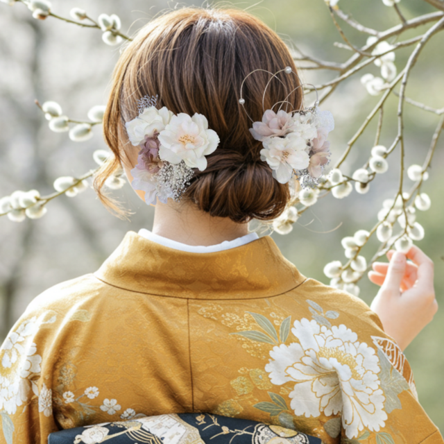 桜とニュアンスピンクの髪飾り　NP52　成人式　卒業式　結婚式　振袖　袴　和装　着物